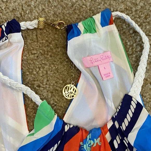 Lilly Pulitzer Kennett Overboard Stripe Braided Chain Halter Dress Size L - Picture 6 of 7